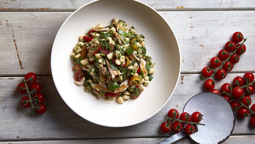 Smoked mackerel, anchovy and white bean salad