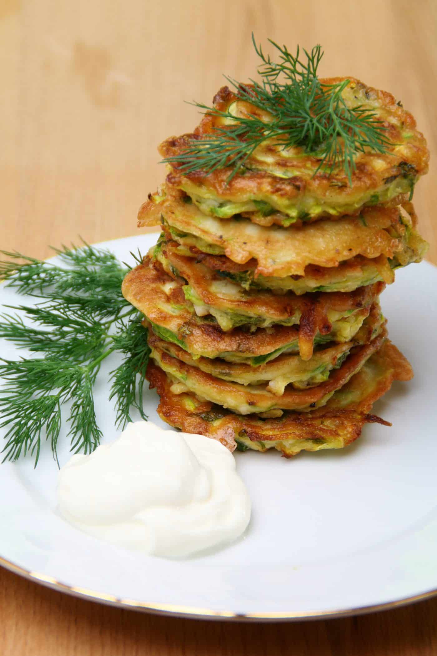 courgette-fritters-with-whipped-feta-and-brown-butter-dressed-asparagus