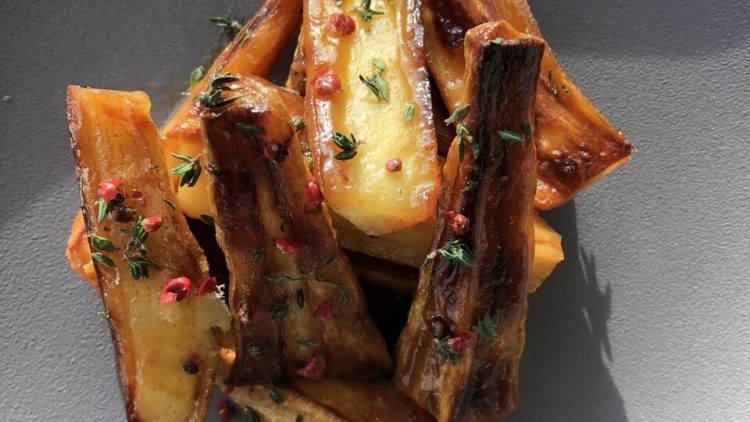 Soy and maple glazed parsnips