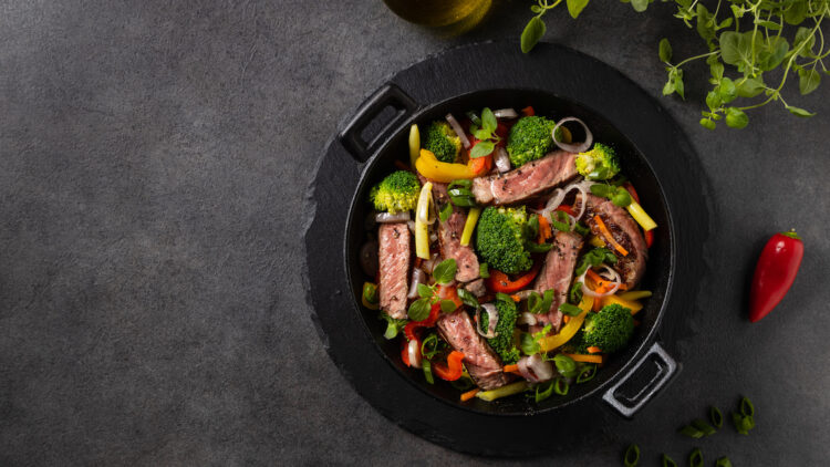 ginger beef and green vegetable stir fry