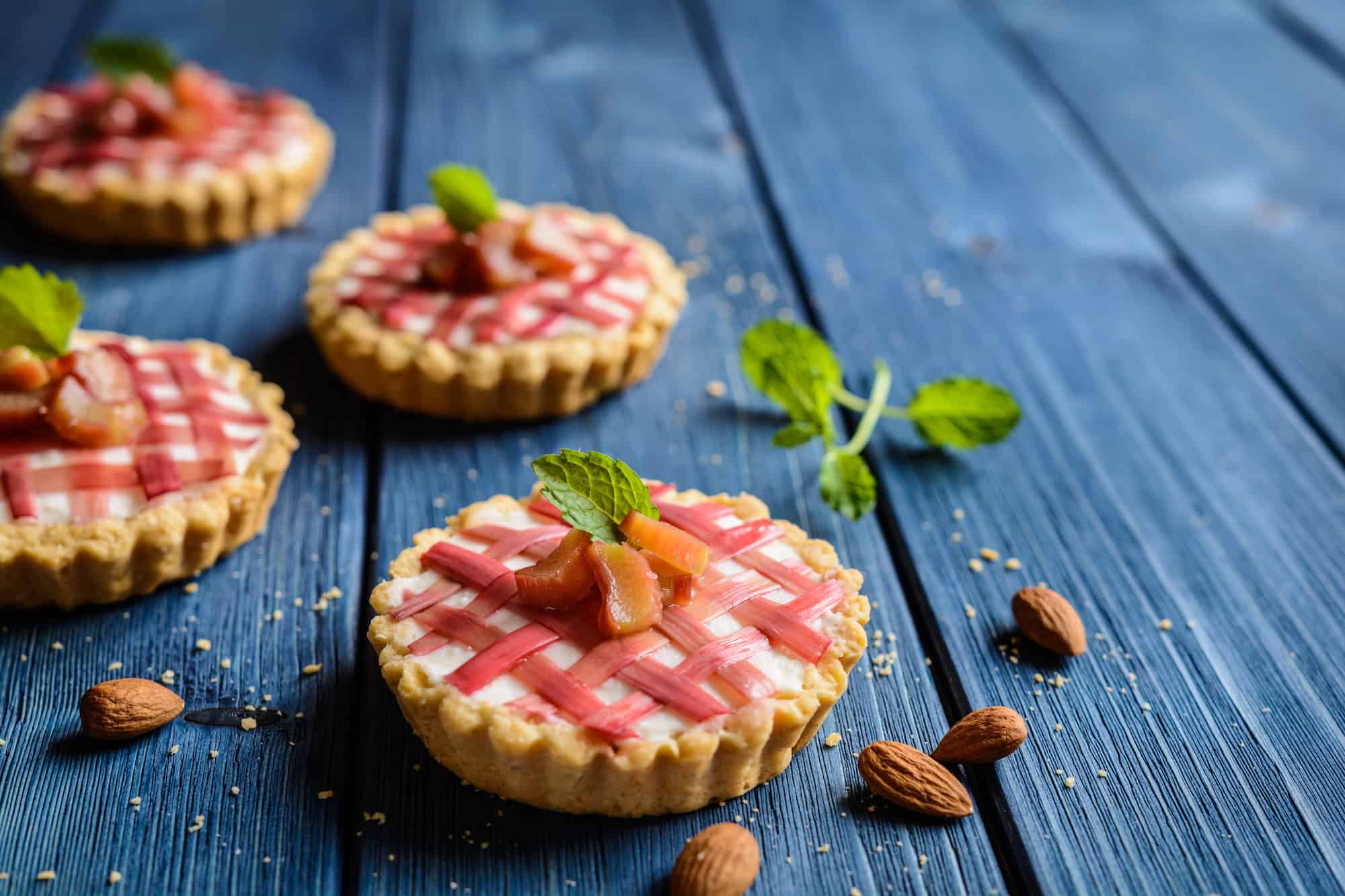 Egg custard tart with poached Yorkshire rhubarb - BM caterers