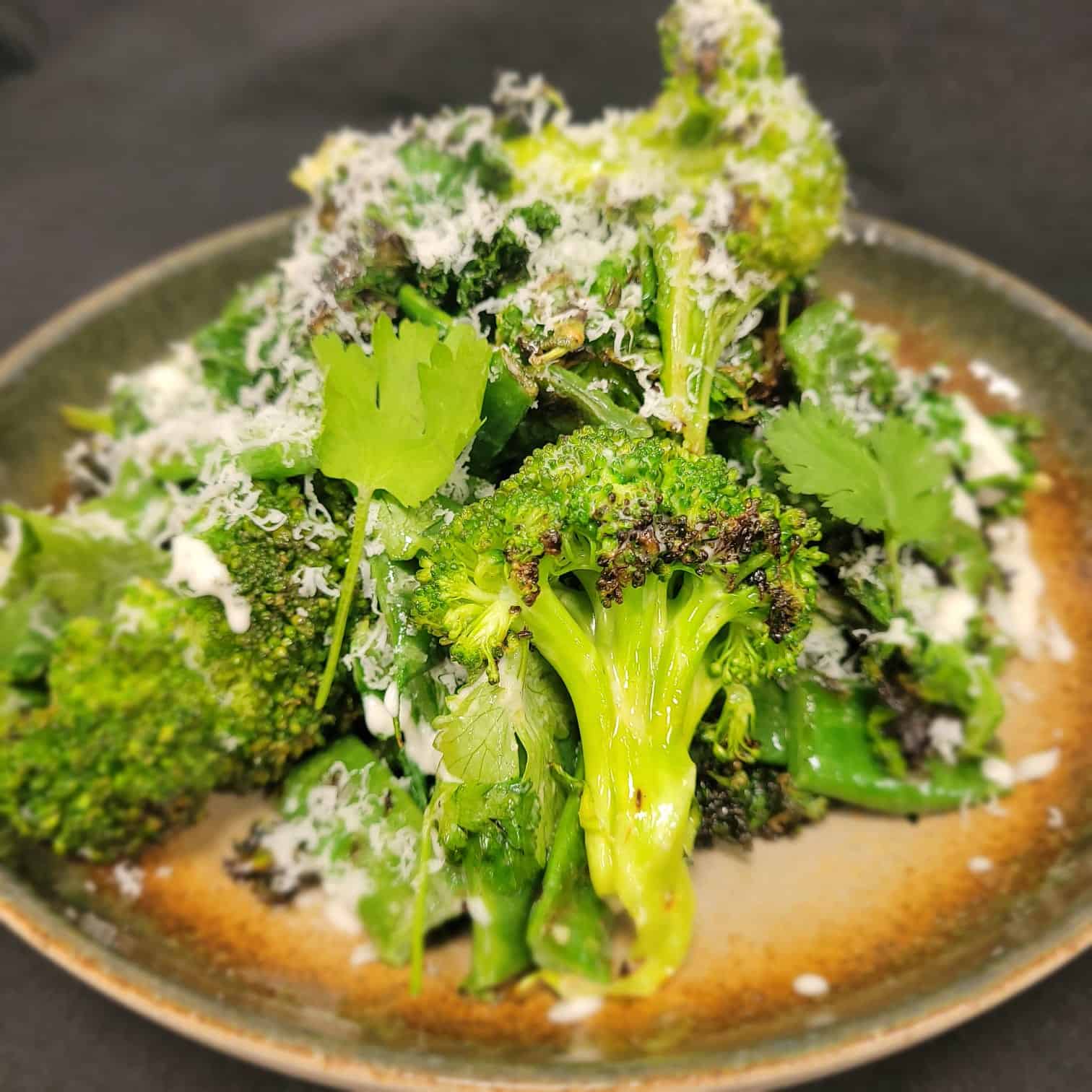 Barbecued Kale, stem broccoli & runner beans with pecorino and bagna caude (anchovy)  - BM | Indepen